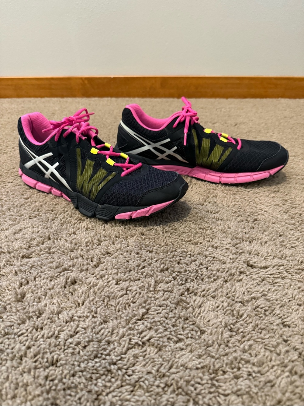 ASICS Black with Pink & Yellow Women's Athletic Running Shoes